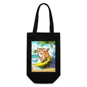 Surfing Cat - Cat Surfboard - Gift Bag for Bottles - black - Front