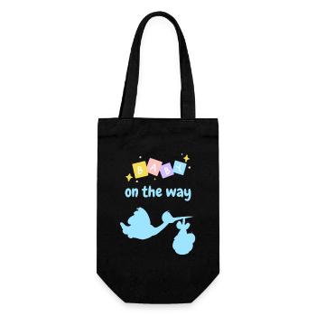 Baby on the way mit Storch - blau - Geschenkbeutel für Flaschen - Schwarz - Vorne