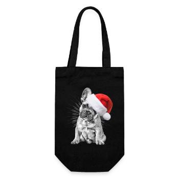 französische Bulldogge Weihnachten Hund Hunde - Geschenkbeutel für Flaschen - Schwarz - Vorne