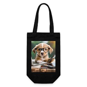 Hund mit Brille - Geschenkbeutel für Flaschen - Schwarz - Vorne
