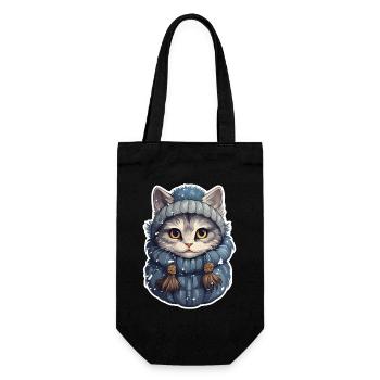 Winterkatze - Geschenkbeutel für Flaschen - Schwarz - Vorne