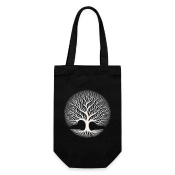 Circle of Nature: OpArt-Baum mit symmetrischer - Geschenkbeutel für Flaschen - Schwarz - Vorne