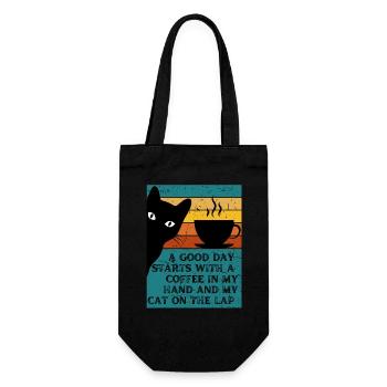 Katzen / Katzenliebhaber Geschenk Katzemotiv - Geschenkbeutel für Flaschen - Schwarz - Vorne