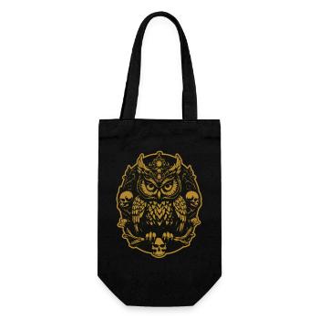 Mystische Eule sitzt auf einem Skull - Geschenkbeutel für Flaschen - Schwarz - Vorne