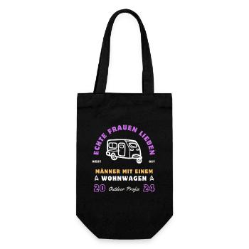 Echte Frauen lieben Männer mit einem Wohnwagen! - Geschenkbeutel für Flaschen - Schwarz - Vorne