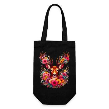 Hirsch mit Blumen geschmückt - Geschenkbeutel für Flaschen - Schwarz - Vorne