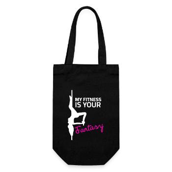 Pole dance Sprüche - My Fitness is your Fantasy - Geschenkbeutel für Flaschen - Schwarz - Vorne
