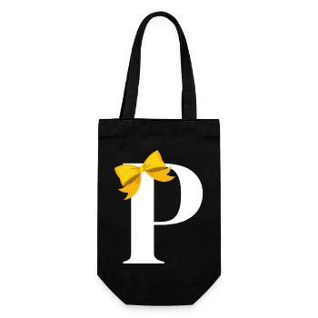 Buchstabe p gelbe Schleife - Geschenkbeutel für Flaschen - Schwarz - Vorne