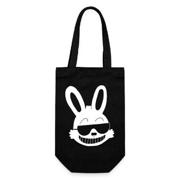 Weißes Kaninchen zeigt sich - Geschenkbeutel für Flaschen - Schwarz - Vorne