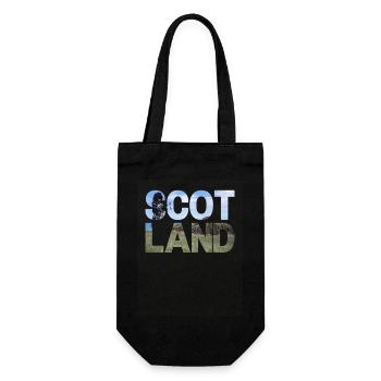 Schottland Tartan Schriftzug Dudelsack Highlands - Geschenkbeutel für Flaschen - Schwarz - Vorne