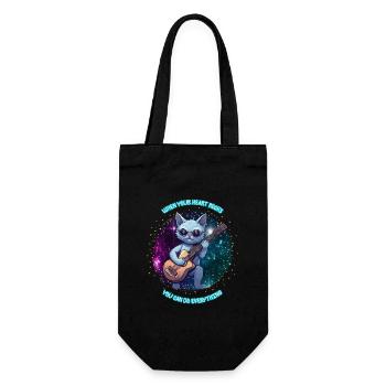 Rocking cat with guitar against galaxy background - Gift Bag for Bottles - black - Front