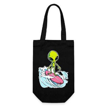 Alien is surfing the Ocean Waves 1 - Geschenkbeutel für Flaschen - Schwarz - Vorne