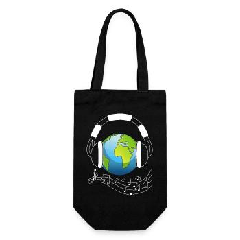 Planet Erde und Musik - Geschenkbeutel für Flaschen - Schwarz - Vorne