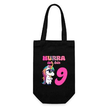 Licorne d’anniversaire des enfants de 9 ans - Hourra j’ai 9 ans - Sac à bouteille - noir - Devant