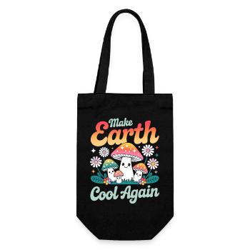 Mach die Erde wieder cool Kawaii Pilze - Geschenkbeutel für Flaschen - Schwarz - Vorne