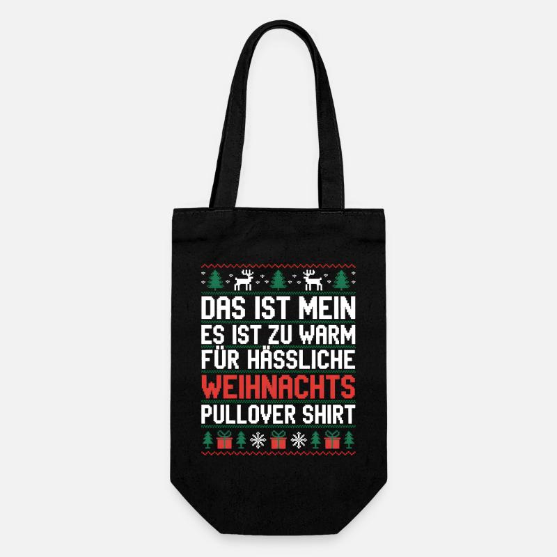 Weihnachtspullover Spruch Es ist zu warm - Geschenkbeutel für Flaschen - Schwarz