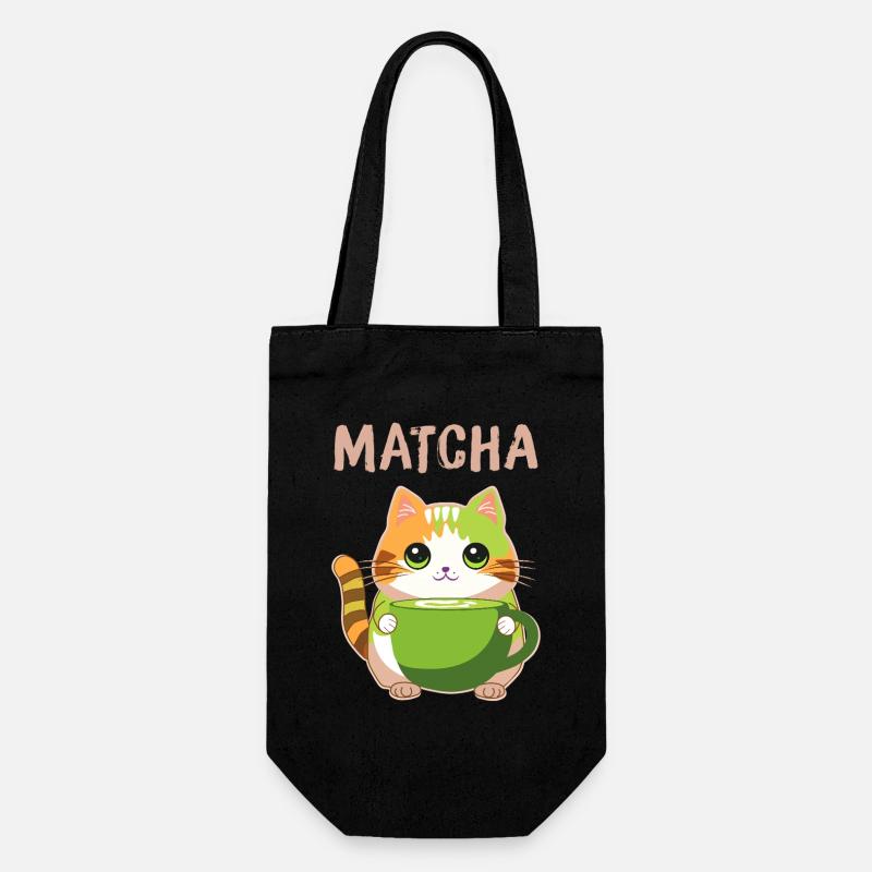 Matcha Katze - Geschenkbeutel für Flaschen - Schwarz
