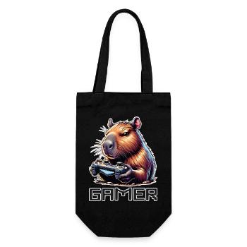 Capybara Gamer – Lustiges Gaming Zocker - Geschenkbeutel für Flaschen - Schwarz - Vorne