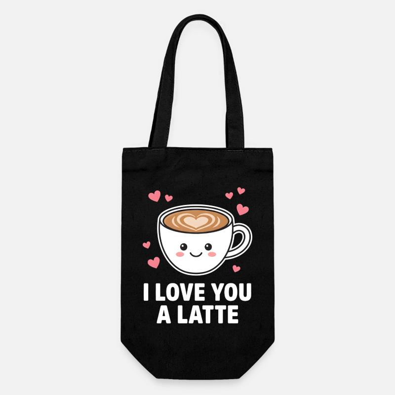 Ich liebe dich, ein süßer Latte-Kaffee-Design - Geschenkbeutel für Flaschen - Schwarz