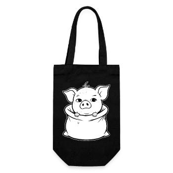 Cuddly piggy out of the bag - Gift Bag for Bottles - black - Front