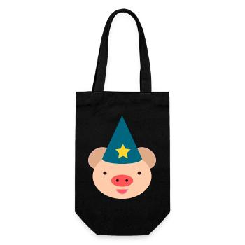 Dessin animé du Cochon Chapeau Magique - Sac à bouteille - noir - Devant
