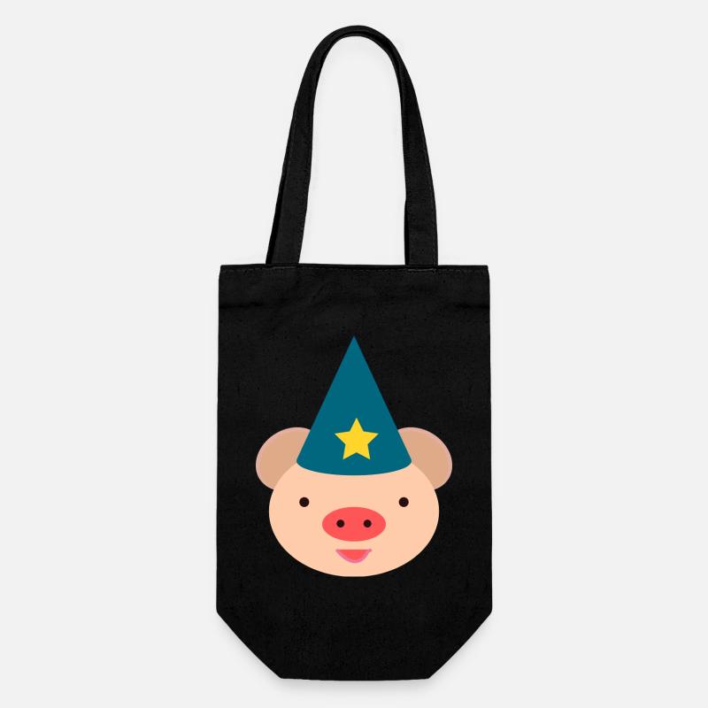 Dessin animé du Cochon Chapeau Magique - Sac à bouteille - noir