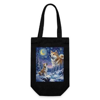 Howling to the Moon Meme Animal Dog Akita Inu - Gift Bag for Bottles - black - Front