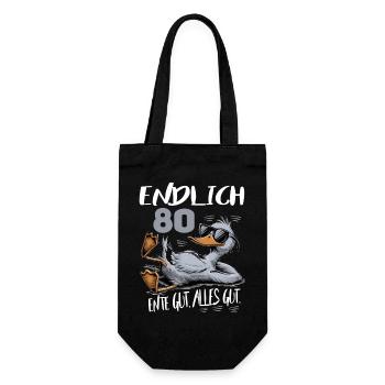 Geburtstag Ente Gut Alles Gut 80 Jahre Comic - Geschenkbeutel für Flaschen - Schwarz - Vorne
