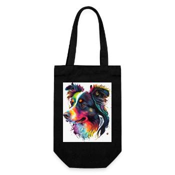 Regenbogen-Porträthund - Geschenkbeutel für Flaschen - Schwarz - Vorne