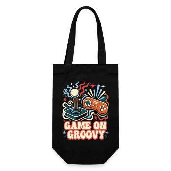 Game On Groovy Retro Gaming - Geschenkbeutel für Flaschen - Schwarz - Vorne