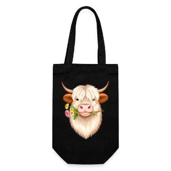 Cool Highland Cow with Flower – Scottish Cattle Style - Gift Bag for Bottles - black - Front