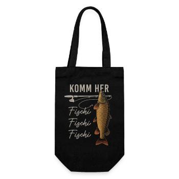 Komm her Fischi Angler Rute Karpfen Wasser - Geschenkbeutel für Flaschen - Schwarz - Vorne