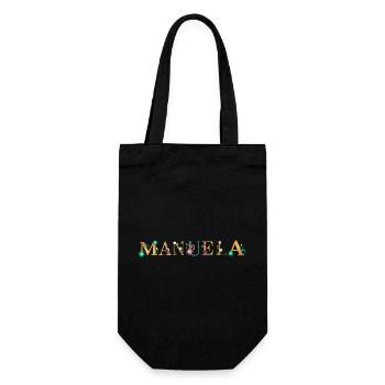 MANUELA Name mit Blumen geschmückt - Geschenkbeutel für Flaschen - Schwarz - Vorne