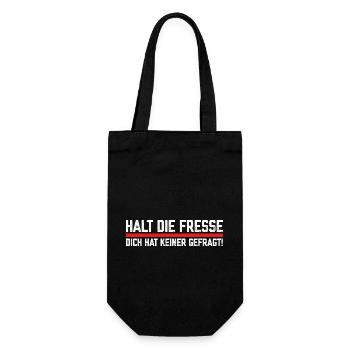 Halt die Fresse dich hat keiner gefragt Spruch - Geschenkbeutel für Flaschen - Schwarz - Vorne