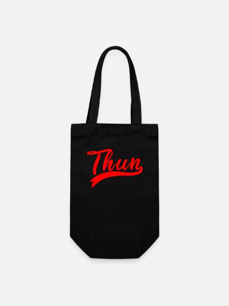 Thun Script Rot Logo - Geschenkbeutel für Flaschen - Schwarz