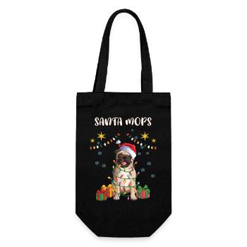 Merry Christmas Santa Mops - Weihnachtsoutfit - Geschenkbeutel für Flaschen - Schwarz - Vorne