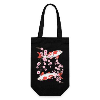 Japanese Koi Carp Sakura Cherry Blossoms - Gift Bag for Bottles - black - Front