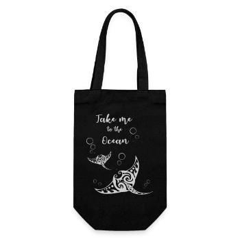 "Take me to the Ocean" Slogan mit zwei Mantas - Geschenkbeutel für Flaschen - Schwarz - Vorne