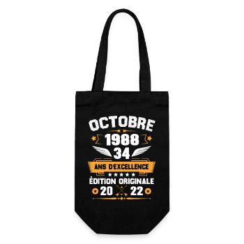 Octobre 1988 Idée cadeau d'anniversaire 34 ans - Sac à bouteille - noir - Devant