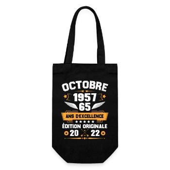 Octobre 1957 Idée Cadeau D'anniversaire 65 Ans - Sac à bouteille - noir - Devant