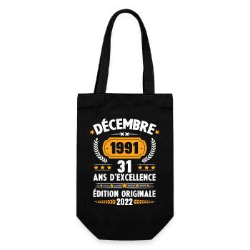 Cadeau D'anniversaire Rétro 31 Ans Décembre 1991 - Sac à bouteille - noir - Devant