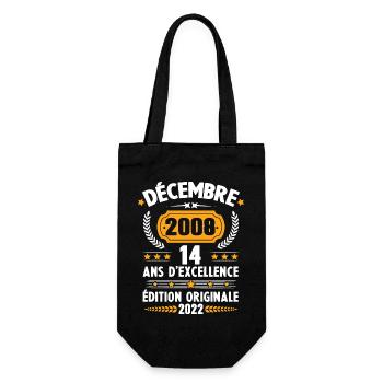 Cadeau D'anniversaire Rétro 14 Ans Décembre 2008 - Sac à bouteille - noir - Devant