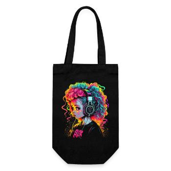 Cute Girl With Headphones - Geschenkbeutel für Flaschen - Schwarz - Vorne