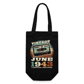 vintage retro Kassette tape Juni 1943 80 Jahre alt - Geschenkbeutel für Flaschen - Schwarz - Vorne
