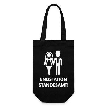 Endstation Standesamt! (Bräutigam Braut JGA / W) - Geschenkbeutel für Flaschen - Schwarz - Vorne