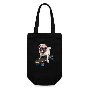 Mops auf Skateboard AICF 1 - Geschenkbeutel für Flaschen - Schwarz - Vorne