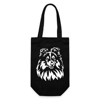 Sheltie Kopf "Black Edition" - Geschenkbeutel für Flaschen - Schwarz - Vorne