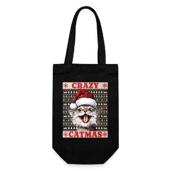 Cat Crazy Christmas Merry Meowy Catmas Ugly - Gift Bag for Bottles - black - Front
