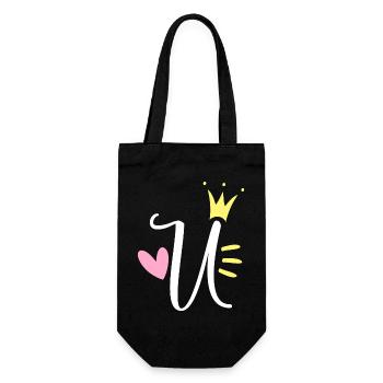 Buchstabe U Anfangsbuchstabe Krone - Geschenkbeutel für Flaschen - Schwarz - Vorne