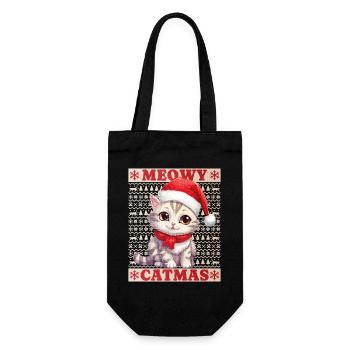 Cat Christmas Merry Meowy Catmas Ugly Cute - Gift Bag for Bottles - black - Front